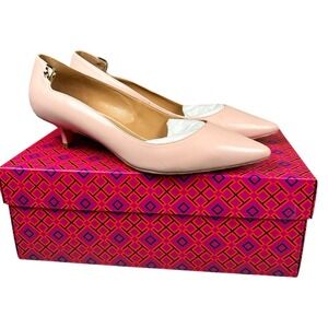 Tory Burch W 8.5 Elizabeth Kitten Pump Nude Blush Sea Shell Pink Pointed Leather